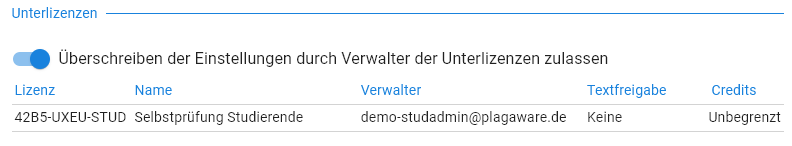 Screenshot Lizenzeinstellungen
